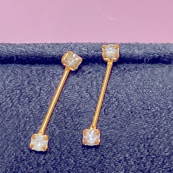 💛 Gold Plated White Crystal Drop Earrings - Picture 1 of 4